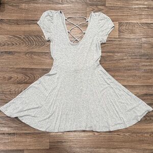 Gray Short Sleeve Dress with Crisscross Back